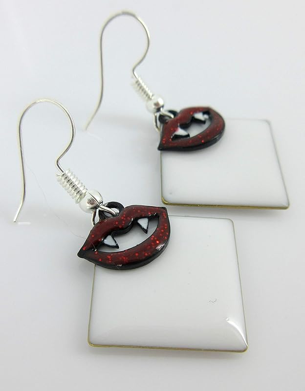 Summerfield Collection Silver-tone White Enamel Vampire Lip Charm Dangle Earrings