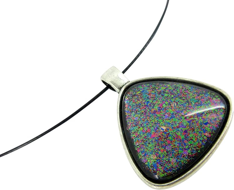Summerfield Collection Silver-Tone Black and Rainbow Glitter Glass Geometric Pendant Necklace Magnetic 18 inch