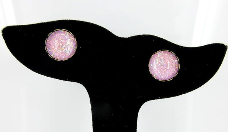 Summerfield Collection Antiqued Gold-tone Lilac Purple Iridescent Glitter Glass Stud Earrings Hand-painted 12mm