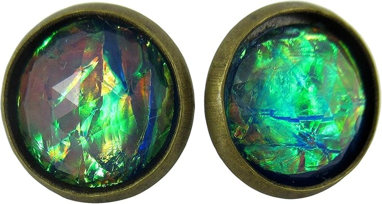 Summerfield Collection Antiqued Gold-tone Faceted Resin Opalescent Stud Earrings 12mm (Blue)