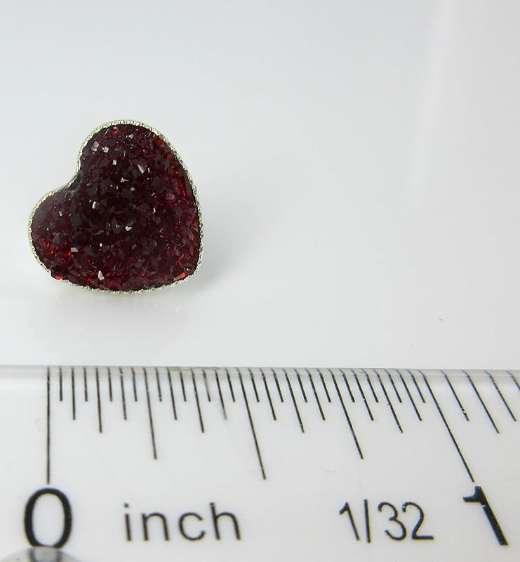 Summerfield Collection Silver-tone Heart Faux Druzy Stone Stud Earrings 12mm (Deep Red)