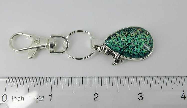 Summerfield Collection Silver-tone Mermaid Charm Glitter Glass Teardrop Keychain Hand-painted
