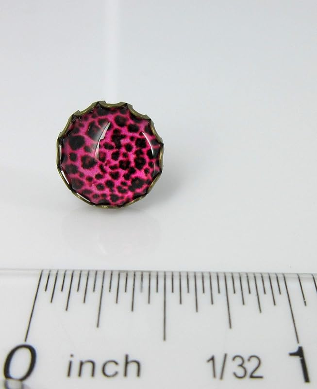 Summerfield Collection Antiqued Gold-tone Animal Print Glass Stud Earrings 12mm (Hot Pink)