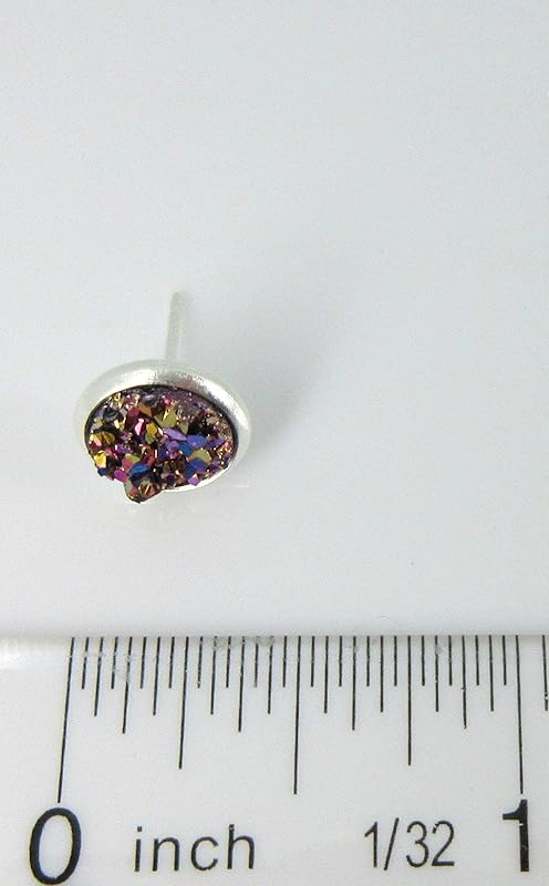 Summerfield Collection Silver-tone Metallic Faux Druzy Stone Stud Earrings 8mm (Pink/Teal)