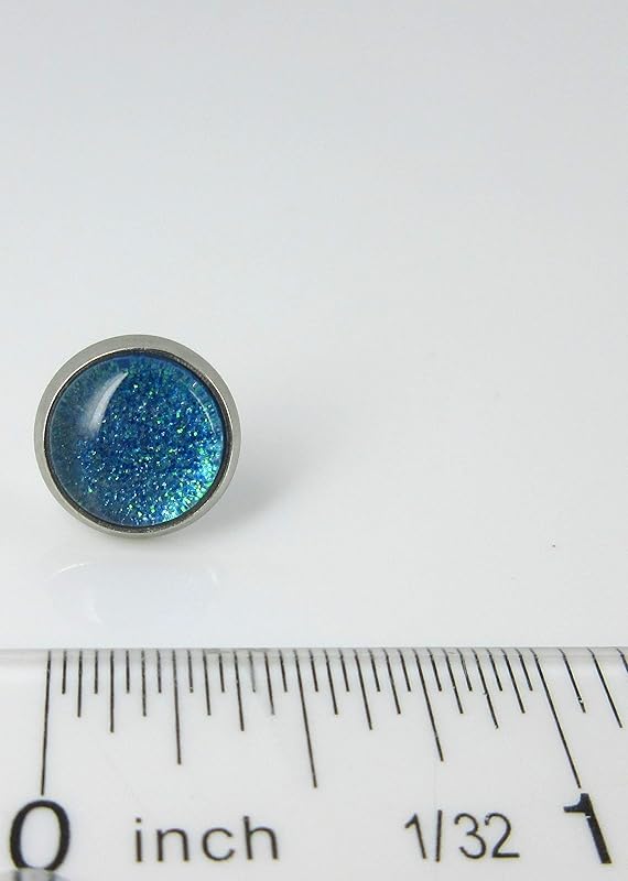 Summerfield Collection Stainless Steel Blue Green Glitter Glass Stud Earrings Hand-painted 10mm