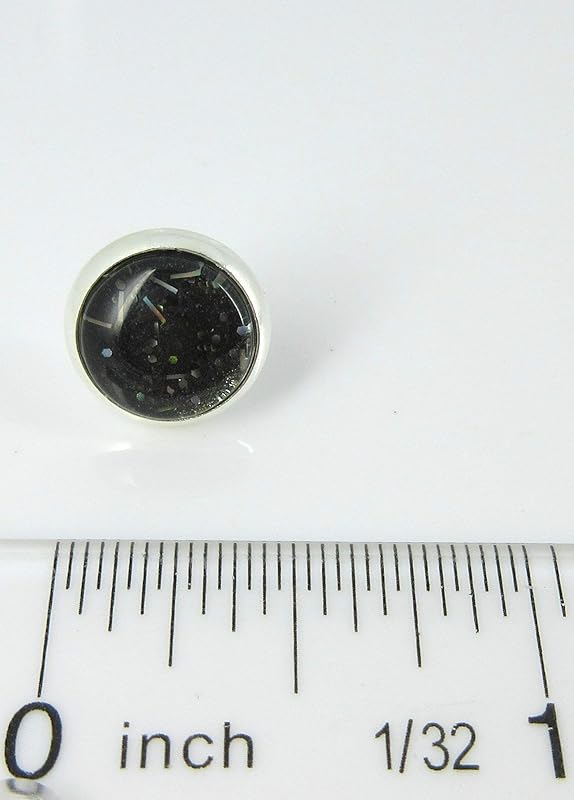 Summerfield Collection Silver-tone Black Galaxy Glitter Glass Stud Earrings Hand-painted 10mm