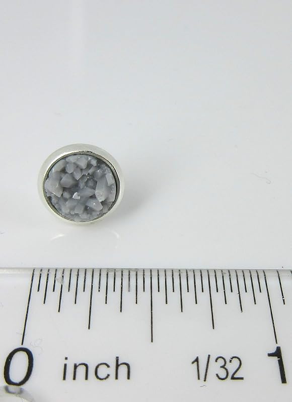 Summerfield Collection Duo Silver-tone Faux Druzy Stone Stud Earrings 8mm Set (Gray/Green)