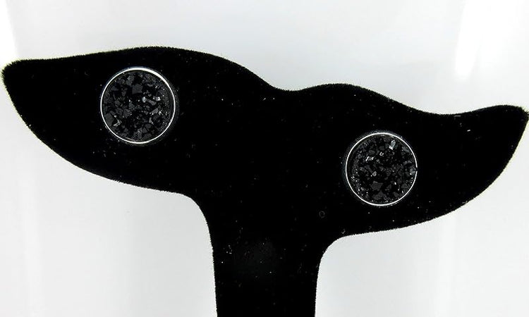 Summerfield Collection Silver-tone Black Faux Druzy Stone Stud Earrings 12mm