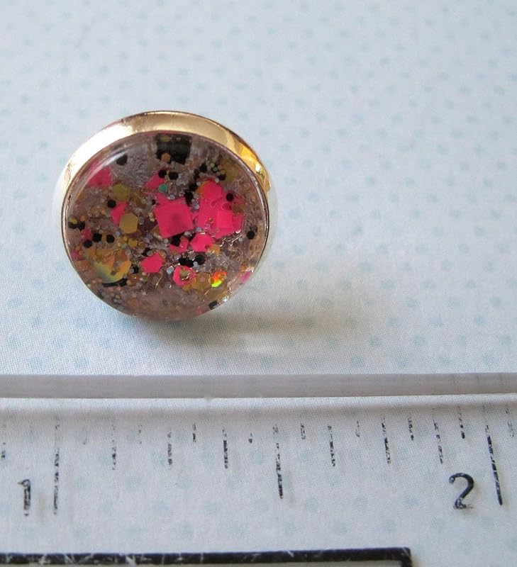 Summerfield Collection Silver-Tone Neon Pink Gold and Black Glitter Glass Stud Earrings 1/2" Round