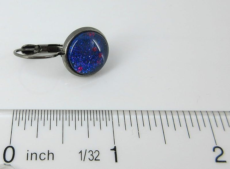 Summerfield Collection Hematite-tone Blue Purple Pink Glitter Glass Galaxy Lever-back Drop Earrings Hand-painted
