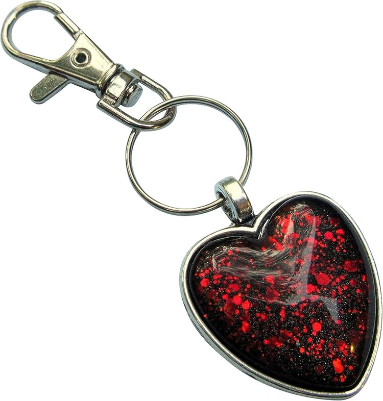 Summerfield Collection Antiqued Silver-tone Black and Red Duochrome Glitter Glass Heart Keychain Hand-painted
