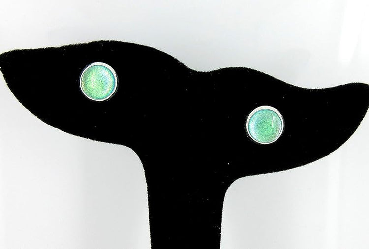 Summerfield Collection Silver-tone Blue Green Color Shift Glitter Glass Stud Earrings Hand-painted 8mm