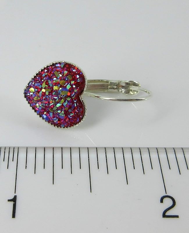 Summerfield Collection Silver-tone Raspberry Heart Faux Druzy Stone Lever-back Drop Earrings 12mm