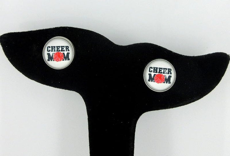 Summerfield Collection Stainless Steel Cheer Printed Glass Stud Earrings 12mm (Cheer Mom)