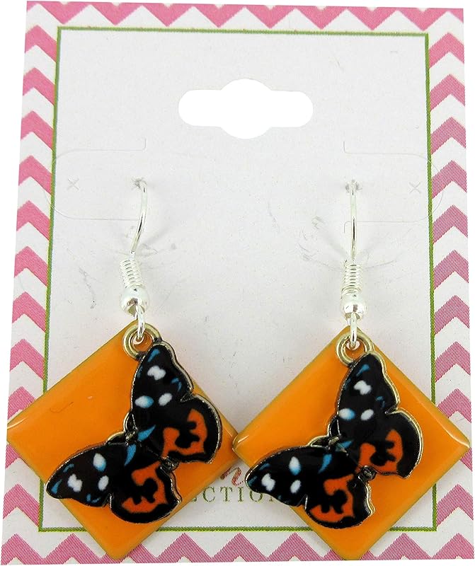 Summerfield Collection Silver-tone Orange Enamel Butterfly Charm Dangle Earrings