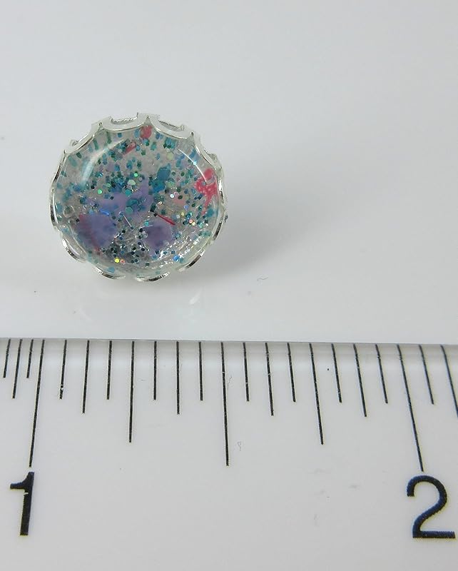 Summerfield Collection Stainless Steel Pearly Silver Lilac Purple Aqua Blue and Pink Glitter Glass Stud Earrings Hand-painted 12mm