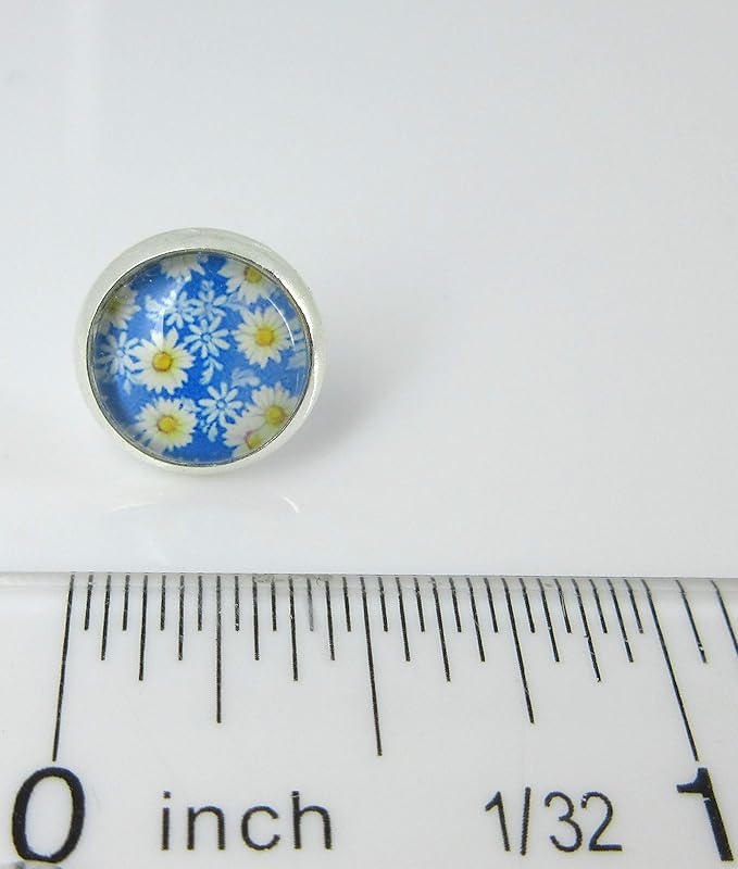 Summerfield Collection Silver-tone Daisy Flower Print Glass Stud Earrings 10mm
