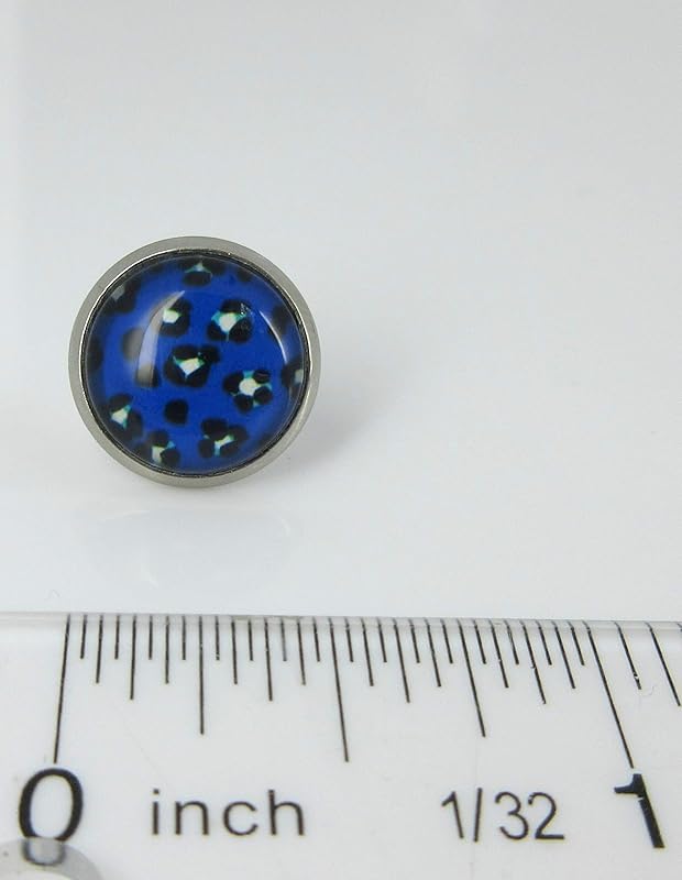 Summerfield Collection Stainless Steel Royal Blue Animal Print Glass Stud Earrings 12mm