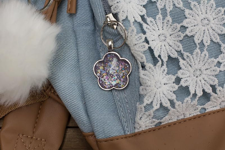 Summerfield Collection Antiqued Silver-tone Purple Pastel Mix Glitter Glass Flower Keychain Hand-painted