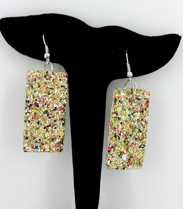 Summerfield Collection Silver-tone Glitter Faux Leather Large Rectangle Dangle Earrings (Gold and Rainbow)