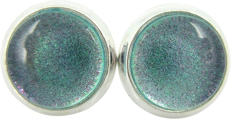 Summerfield Collection Silver-tone Light Blue Purple Pink Color Shift Glitter Glass Stud Earrings Hand-painted 8mm