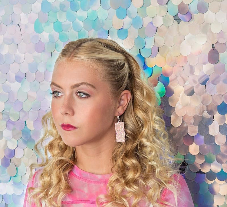 Summerfield Collection Silver-tone Glitter Faux Leather Large Rectangle Dangle Earrings (Pink)