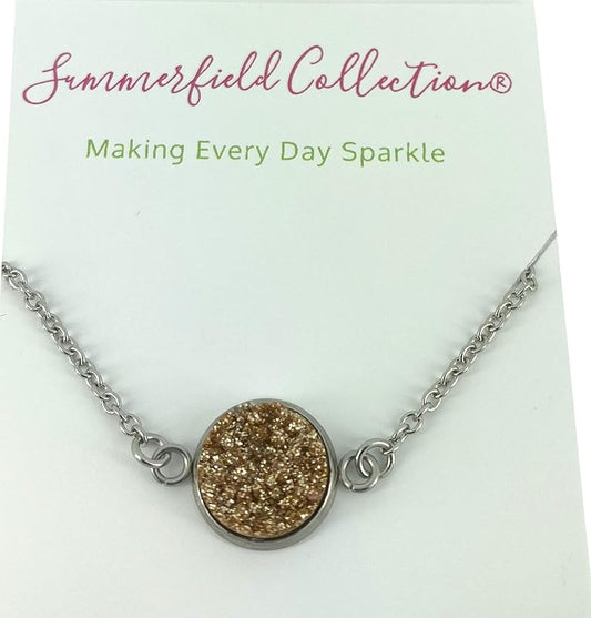Summerfield Collection Stainless Steel Faux Druzy Stone Pendant Necklace (Champagne Glitter)