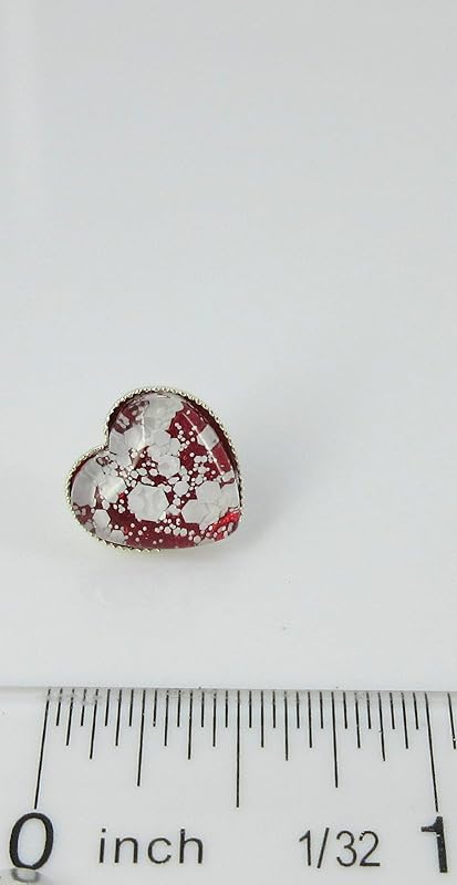 Summerfield Collection Silver-tone Red and White Glitter Glass Heart Stud Earrings Hand-painted