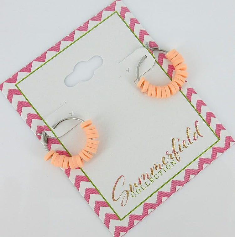 Summerfield Collection 15mm Stainless Steel Polymer Clay Katsuki Bead Hoop Earrings (Light Peach)