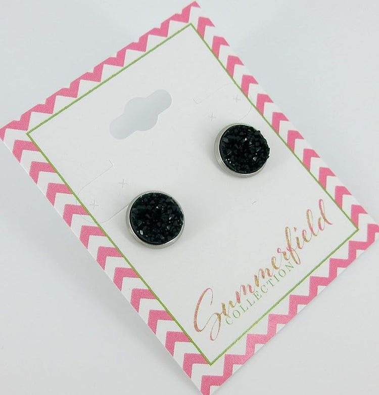 Summerfield Collection Stainless Steel Matte Faux Druzy Stone Stud Earrings 10mm (Dark Green)