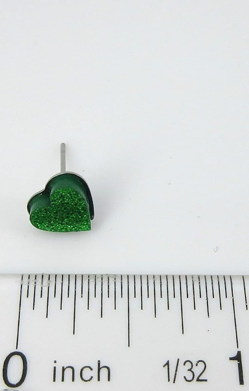 Summerfield Collection Stainless Steel Glitter Acrylic Heart Stud Earrings 8mm (Shamrock Green)