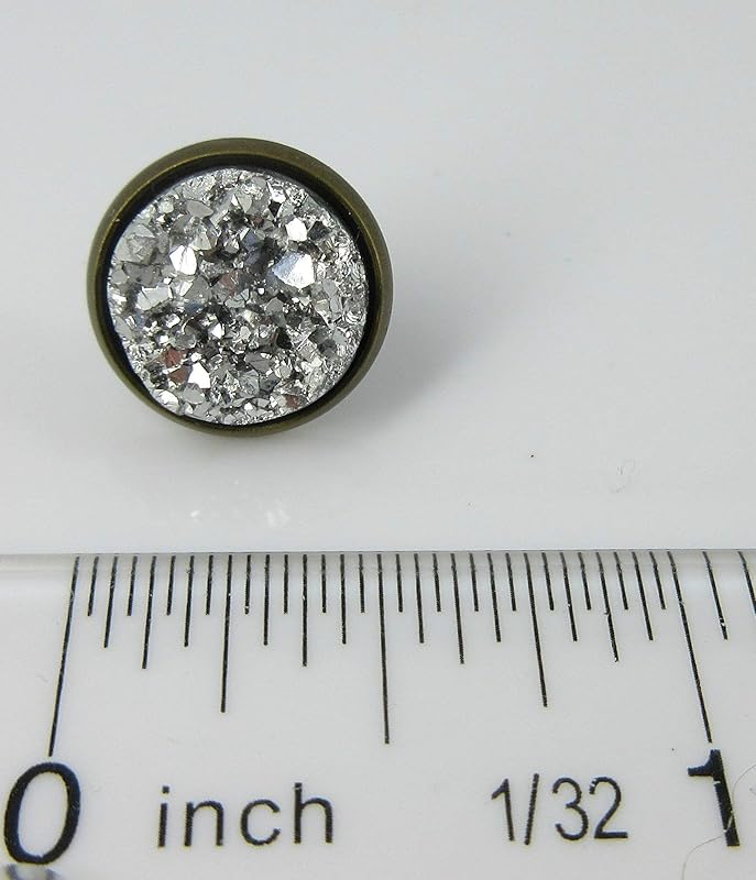 Summerfield Collection Trio Antiqued Gold-tone Stud Earrings 12mm Faux Druzy Stone Silver Metallic Blue Pink Set