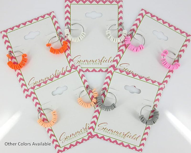 Summerfield Collection 15mm Stainless Steel Polymer Clay Katsuki Bead Hoop Earrings (White)