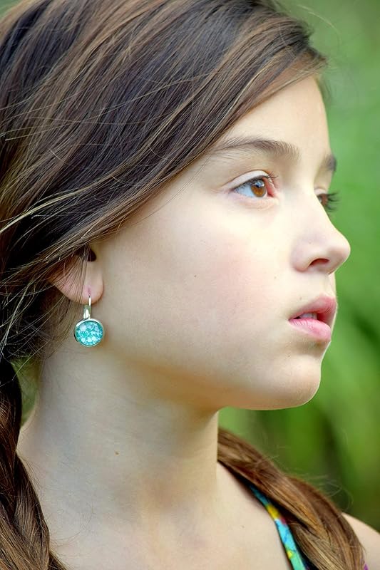 Summerfield Collection Silver-tone Robin Egg Blue and White Glitter Glass Lever-back Drop Earrings Hand-painted