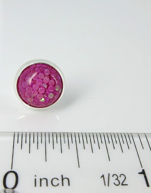 Summerfield Collection Shiny Silver-tone Iridescent Glitter Resin Stud Earrings 10mm (Magenta)