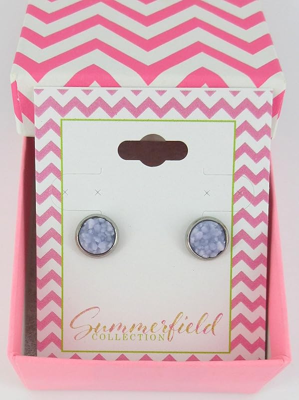 Summerfield Collection Stainless Steel Matte Faux Druzy Stone Stud Earrings 8mm (Periwinkle)