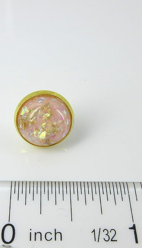 Summerfield Collection Shiny Gold-tone Pink and Opalescent Leaf Resin Stud Earrings 12mm
