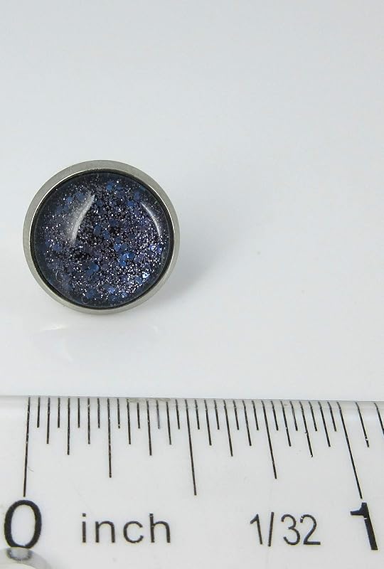 Summerfield Collection Stainless Steel Purple Glitter Glass Galaxy Stud Earrings Hand-painted 12mm