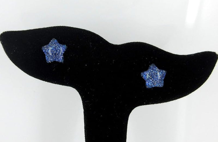 Summerfield Collection Dark Royal Blue Star Shaped Glitter Glass Galaxy Stud Earrings 10mm Hand-painted