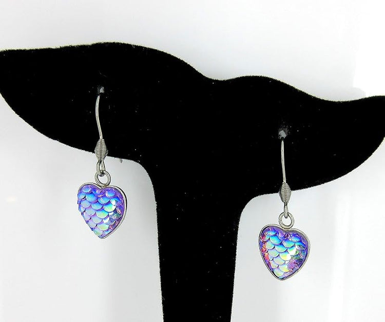 Summerfield Collection Mermaid Heart Choker Necklace Faux Black Suede Cord Dangle Earrings Set (Purple)