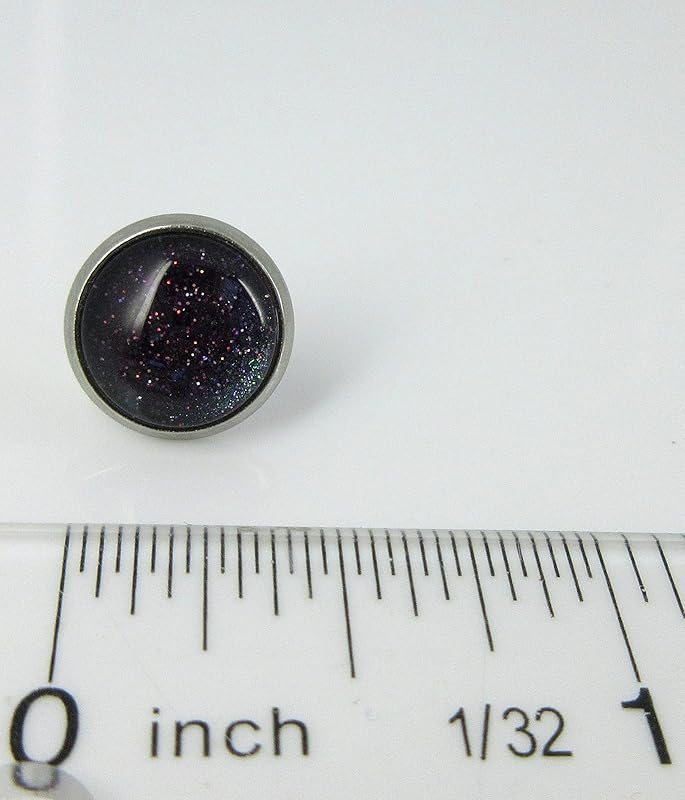 Summerfield Collection Stainless Steel Dark Galaxy Blue Colorshifting to Purple and Red Glitter Glass Stud Earrings Hand-painted 10mm