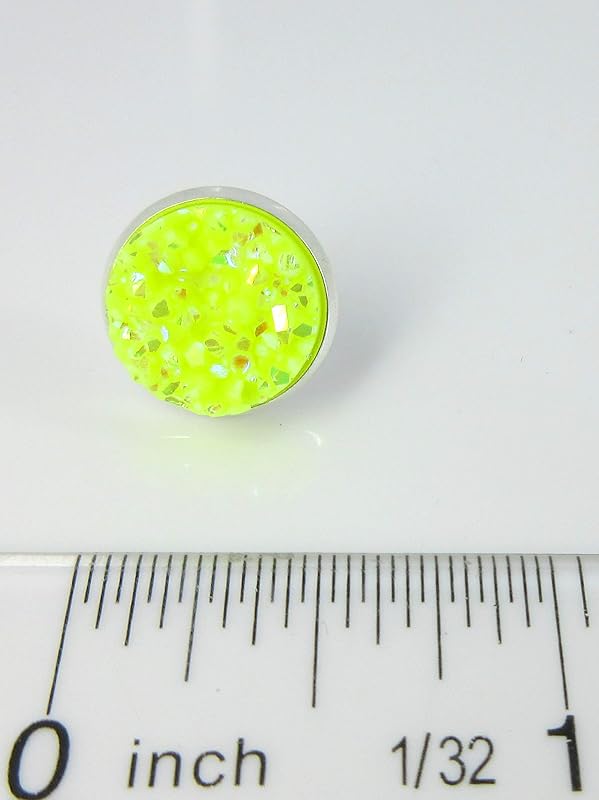Summerfield Collection Stainless Steel Neon Yellow AB Faux Druzy Stone Stud Earrings (12mm)