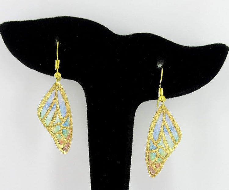 Summerfield Collection Gold Tone Butterfly Wing Fabric Dangle Earrings (Multicolor)