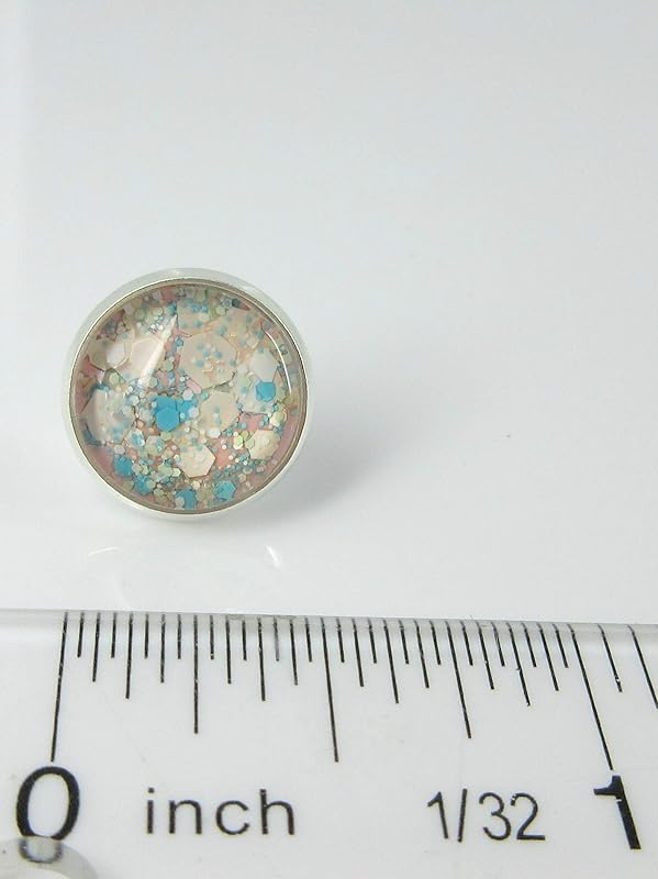 Summerfield Collection Silver-tone Pink Aqua Blue White and Lime Green Glitter Glass Stud Earrings Hand-painted 12mm