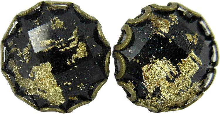 Summerfield Collection Antiqued Gold-tone Faceted Resin Leaf Foil Stud Earrings 12mm (Black)