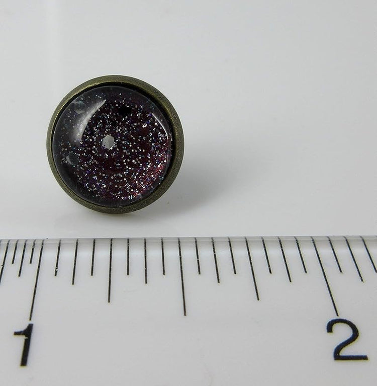 Summerfield Collection Antiqued Gold-tone Black Hole Glitter Glass Galaxy Stud Earrings Hand-painted 12mm