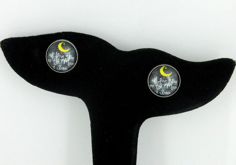 Summerfield Collection Stainless Steel I Love You to the Moon and Back Print Glass Stud Earrings 12mm (Crescent Moon)