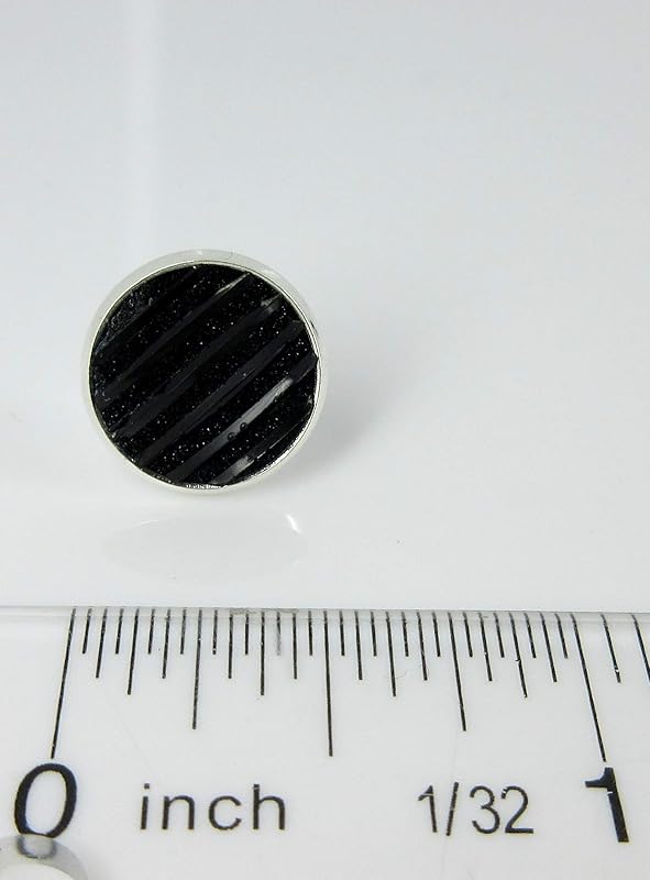 Summerfield Collection Silver-tone Frosted Metallic Stripe Stud Earrings 12mm (Black)