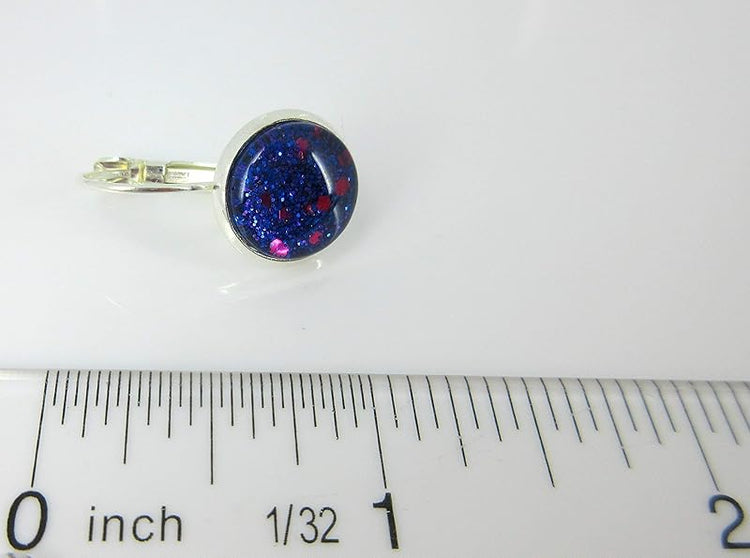 Summerfield Collection Silver-tone Blue Purple and Pink Glitter Glass Lever-back Drop Earrings Hand-painted