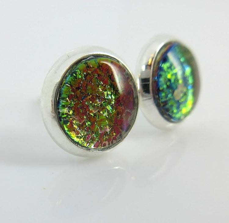 Summerfield Collection Silver-tone Hot Pink Green Gold Blue Glitter Glass Stud Earrings Hand-painted 8mm